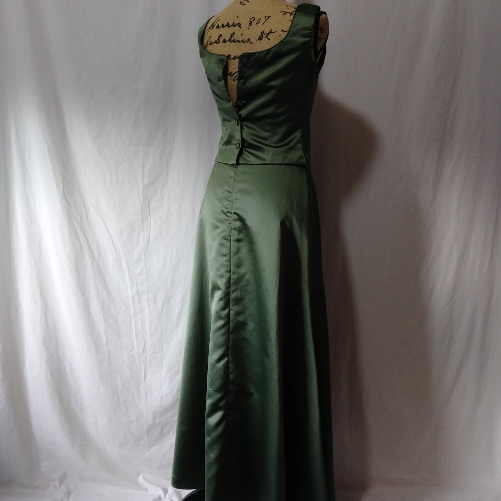 Vintage 2-Piece Formal Bridesmaid Dress Olive Green Professional Hand Sewn - Picture 5 of 16